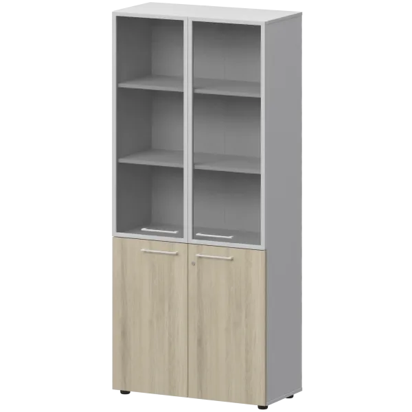 Шкаф высокий закрытый с стеклом в алюминиевой раме Кортез СМШ58.28F.38RSМ(Б) Кронберг/Белый