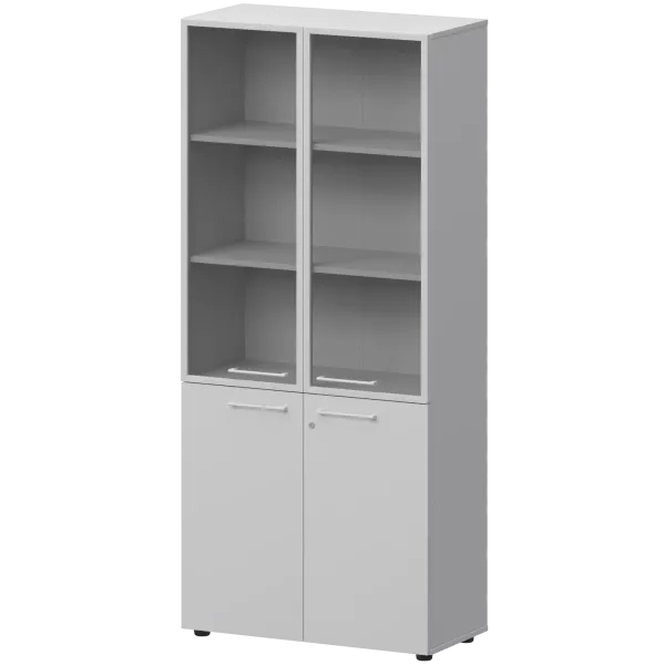 Шкаф высокий закрытый с стеклом в алюминиевой раме Кортез СМШ58.28F.38RSМ(Б) Белый