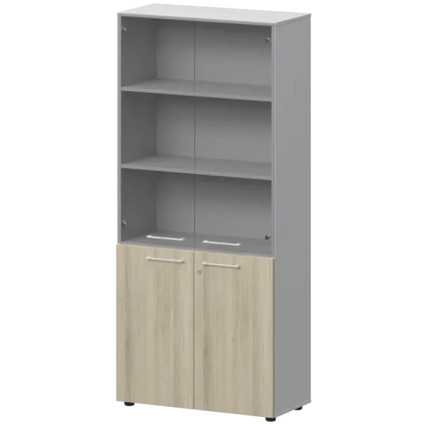 Шкаф высокий закрытый с стеклом Кортез СМШ58.28F.38SМ(Б) Кронберг/Белый