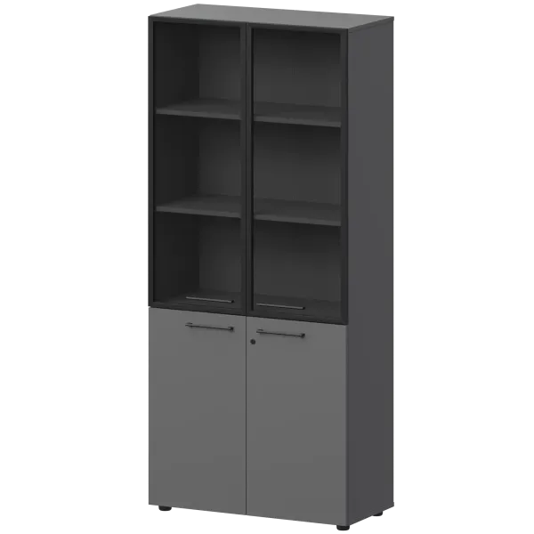 Шкаф высокий закрытый с стеклом в алюминиевой раме Кортез СМШ58.28F.38RSМ(Ч) Графит