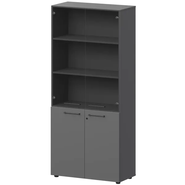 Шкаф высокий закрытый с стеклом Кортез СМШ58.28F.38SМ(Ч) Графит