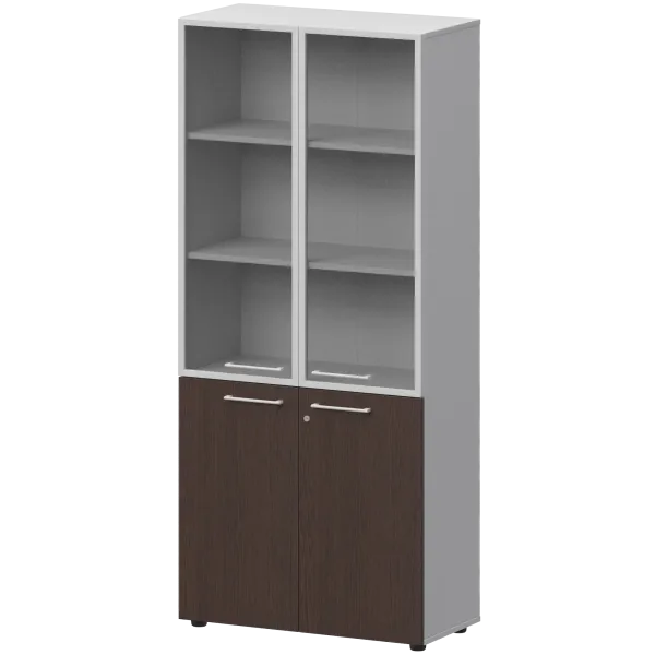 Шкаф высокий закрытый с стеклом в алюминиевой раме Кортез СМШ58.28F.38RSМ(Б) Дуб венге/Белый
