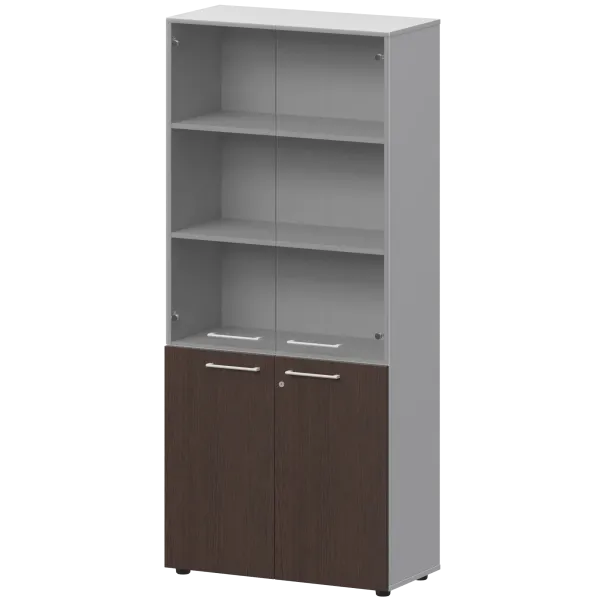 Шкаф высокий закрытый с стеклом Кортез СМШ58.28F.38SМ(Б) Дуб венге/Белый