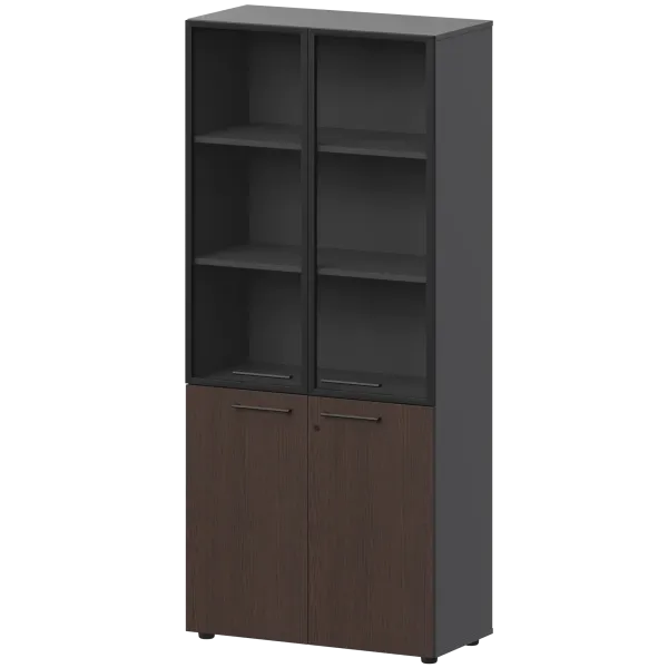 Шкаф высокий закрытый с стеклом в алюминиевой раме Кортез СМШ58.28F.38RSМ(Ч) Дуб венге/Графит