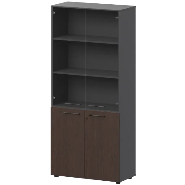 Шкаф высокий закрытый с стеклом Кортез СМШ58.28F.38SМ(Ч) Дуб венге/Графит