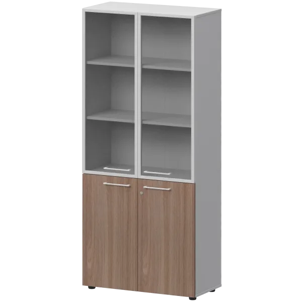Шкаф высокий закрытый с стеклом в алюминиевой раме Кортез СМШ58.28F.38RSМ(Б) Темный шимо/Белый