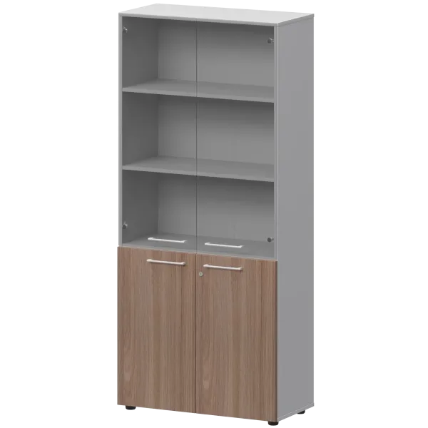 Шкаф высокий закрытый с стеклом Кортез СМШ58.28F.38SМ(Б) Темный шимо/Белый