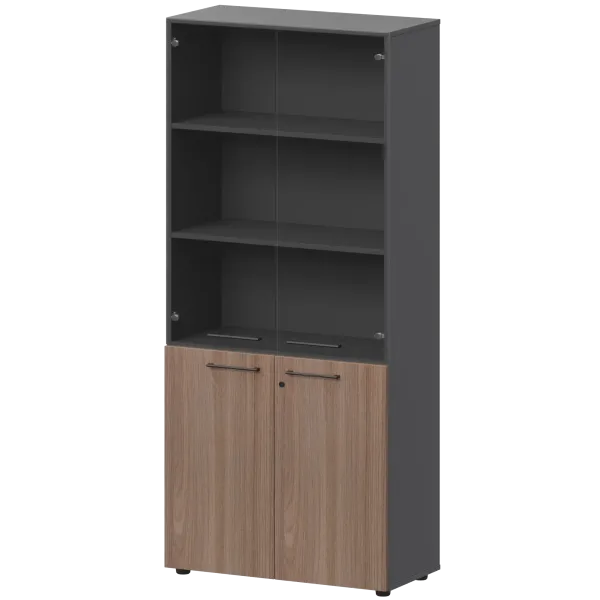 Шкаф высокий закрытый с стеклом Кортез СМШ58.28F.38SМ(Ч) Темный шимо/Графит