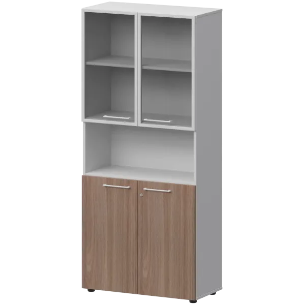 Шкаф высокий полузакрытый с стеклом в алюминиевой раме Кортез СМШ58.28F.28RS(Б) Темный шимо/Белый