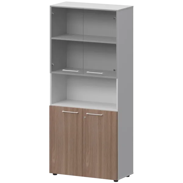 Шкаф высокий полузакрытый с стеклом Кортез СМШ58.28F.28S(Б) Темный шимо/Белый