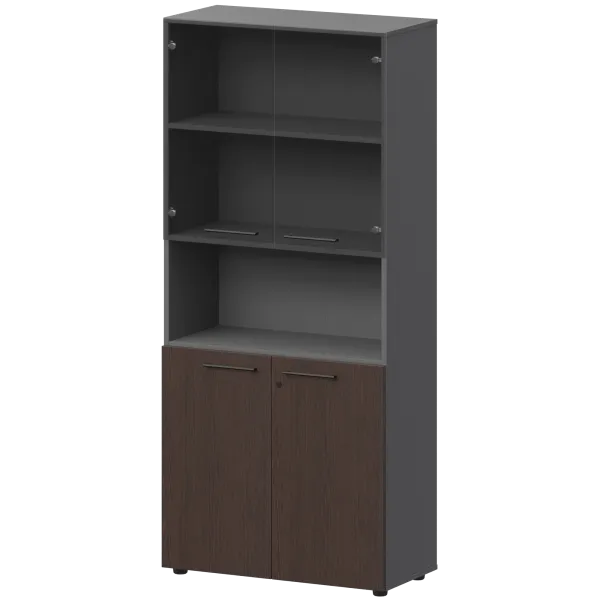 Шкаф высокий полузакрытый с стеклом Кортез СМШ58.28F.28S(Ч) Дуб венге/Графит