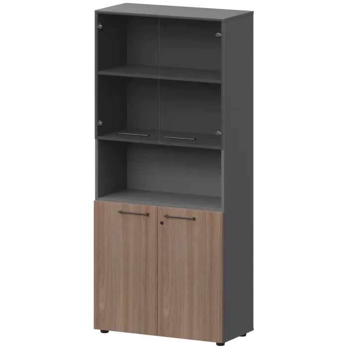 Шкаф высокий полузакрытый с стеклом Кортез СМШ58.28F.28S(Ч) Темный шимо/Графит