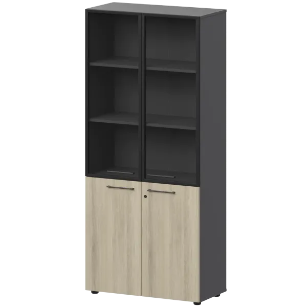 Шкаф высокий закрытый с стеклом в алюминиевой раме Кортез СМШ58.28F.38RSМ(Ч) Кронберг/Графит