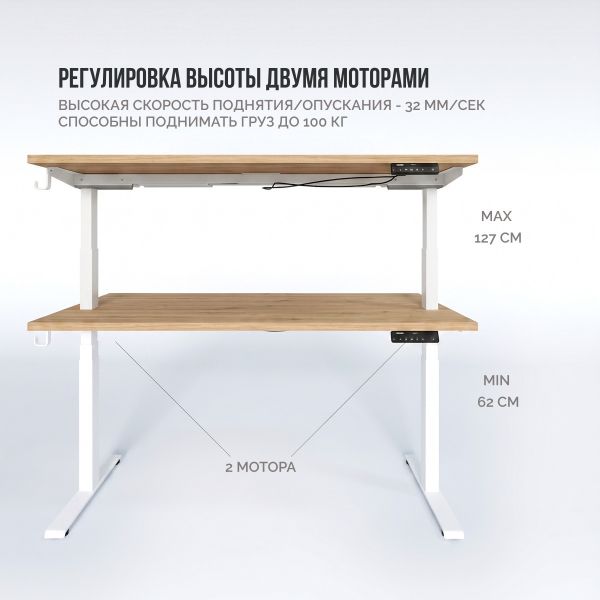 Стол Терра 3.0 | Terra 3.0 (AR30SM-EH02) (Прямоуг. 138*68*2,5 см, Дуб Канзас коричневый H1113/Terra 3.0 (AR30S-EH02), Белый)
