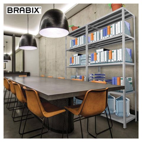 Стеллаж металлический BRABIX "MS Plus-200/30-5", 2000х1000х300 мм, 5 полок, регулируемые опоры, 291108, S241BR163502