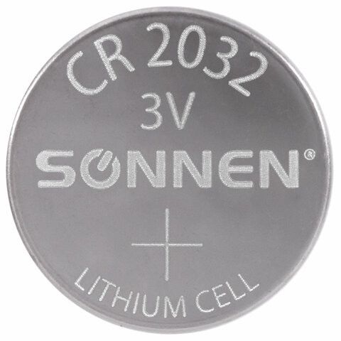 Батарейки литиевые SONNEN Lithium CR2032 "таблетки, дисковые, кнопочные" КОМПЛЕКТ 5 шт., блистер, 455504