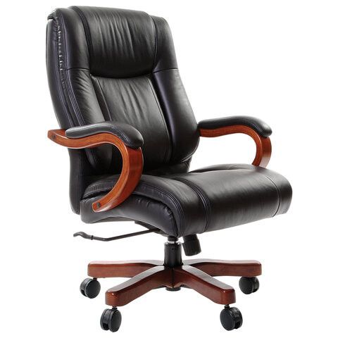Кресло из натуральной кожи Chairman CH 503, нагрузка до 180 кг, дерево, черное