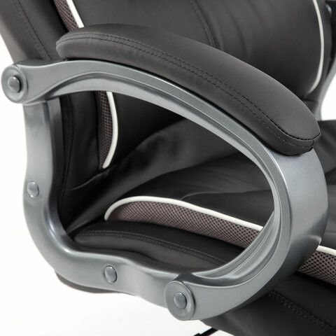 Кресло офисное BRABIX PREMIUM "Strong HD-009", НАГРУЗКА до 200 кг, экокожа черная, ткань серая, 531945