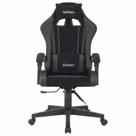 Кресло компьютерное BRABIX "Striker GM-121", синхромеханизм, 2 подушки, экокожа/велюр, черное, 532962