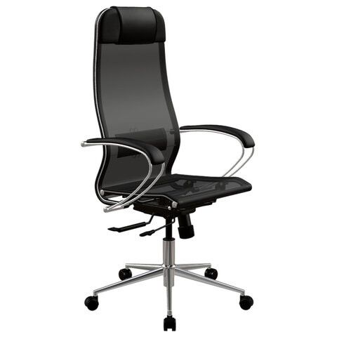 Кресло МЕТТА "ErgoLife" 10 B1-104K, хром, синхромеханизм, прочная сетка, черное
