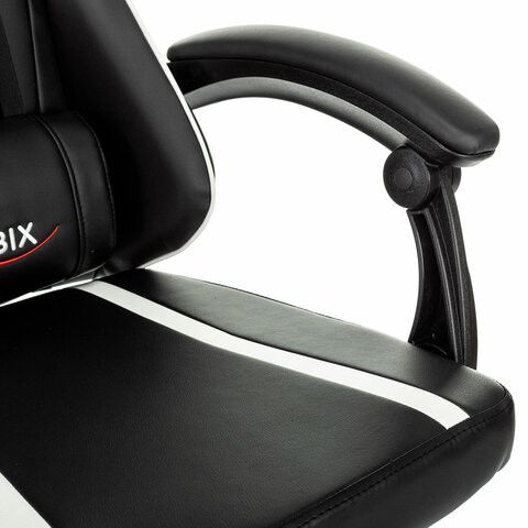 Кресло компьютерное BRABIX "Shooter GM-123", 2 подушки, экокожа, черное/белое, 533191