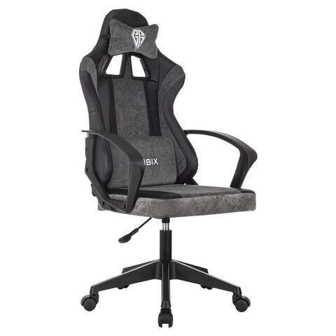 Кресло компьютерное BRABIX "Forcer GM-127", 2 подушки, экокожа/велюр, черное/серое, 533216
