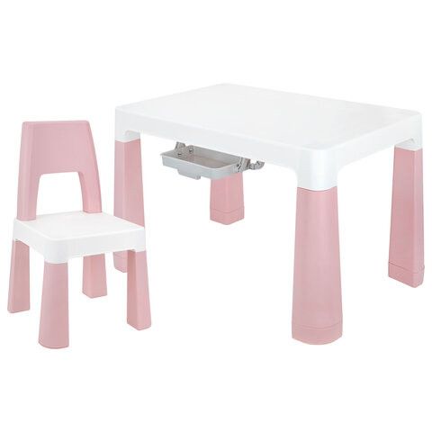 Стол детский + стул BRABIX KIDS CS-003, 2-7 лет, пластик белый + розовый, 533291