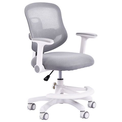 Кресло детское с подставкой для ног BRABIX KIDS "MG-215", сетка/ткань TW, серое, 533313