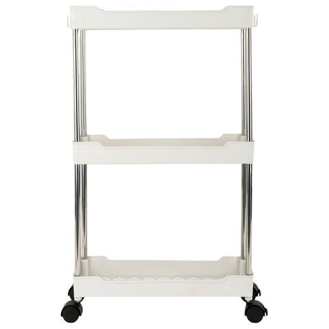 Этажерка (тележка) BOOMHOUSE (БУМХАУС) RC-030 3 яруса, на колесах, В63хШ40хГ14 см, металл/пластик, белый/хром, 701453