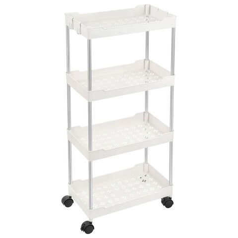 Этажерка (тележка) BOOMHOUSE (БУМХАУС) RC-040 4 яруса, на колесах, В87хШ40хГ22 см, металл/пластик, белая/хром, 701454