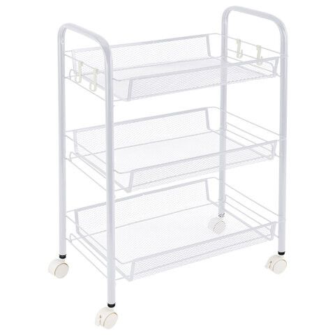 Этажерка (тележка) BOOMHOUSE (БУМХАУС) RC-003 3 яруса, на колесах, В62,5хШ42,5хГ25,5 см, металл, белая, 701456
